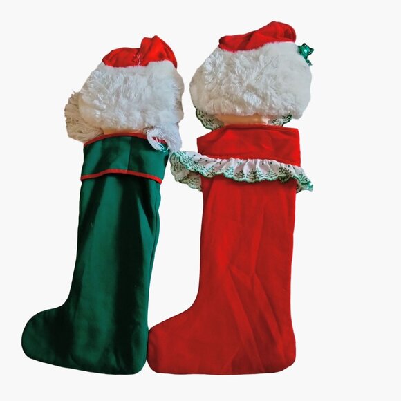 MR Mrs Claus Christmas Stockings Santa Claus Couple Large Plush head Handmade - Picture 2 of 16